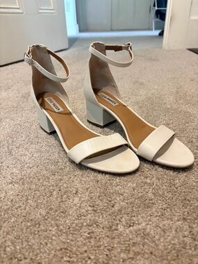 Steve Madden Cream Ankle-Strap Block Heel Sandals